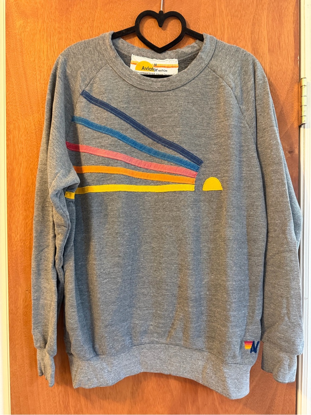 Aviator Nation Grey Crewneck Sweatshirt with Sunset Stripe Accent